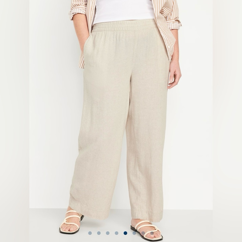 Old Navy Black High Rise Pocket Pull On Straight Linen Pants Size XXL